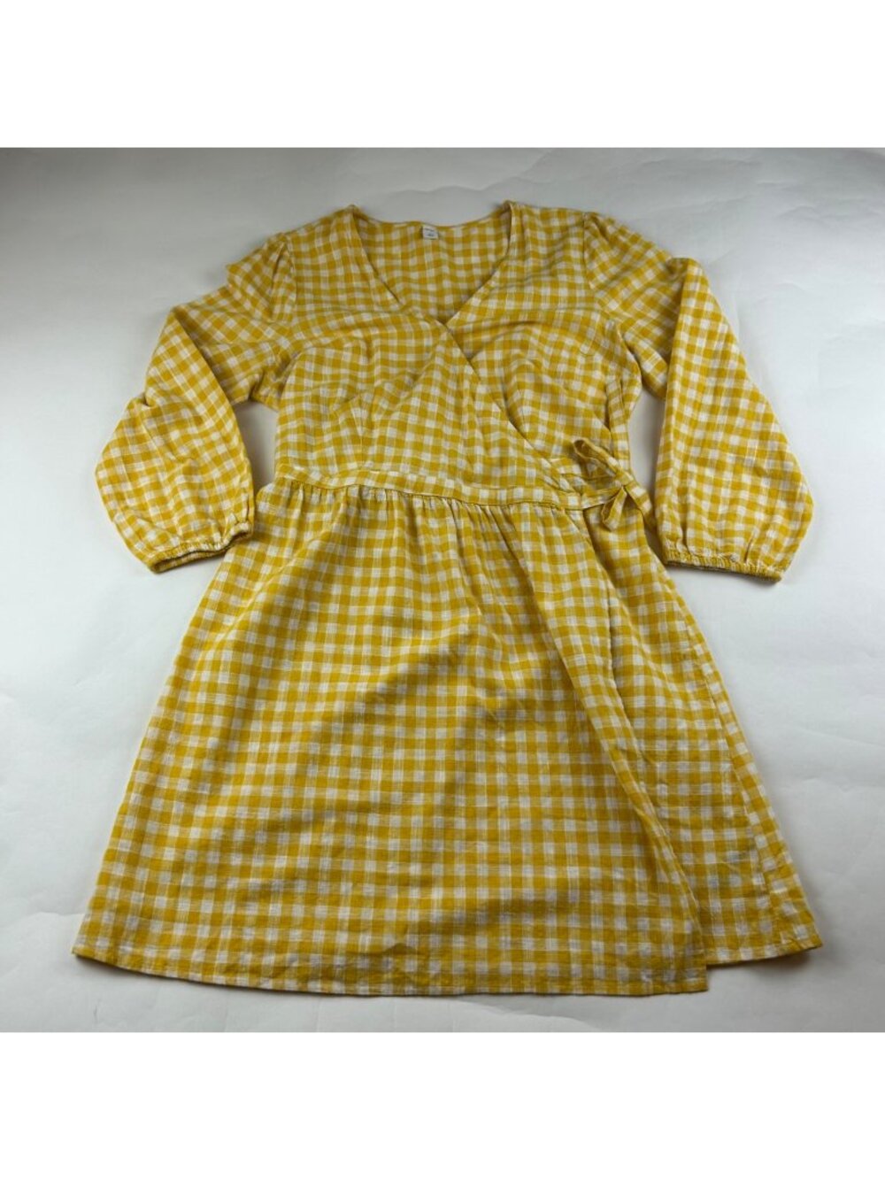 Old Navy Yellow Gingham Wrap Mini Dress L